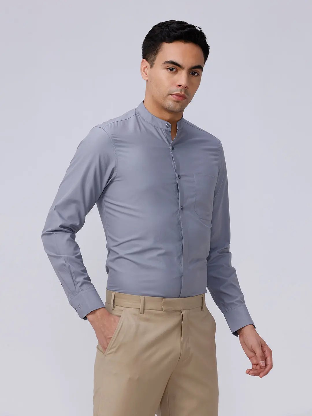 Light Grey Cotton Tencel Plain ShirtUnited By Hope