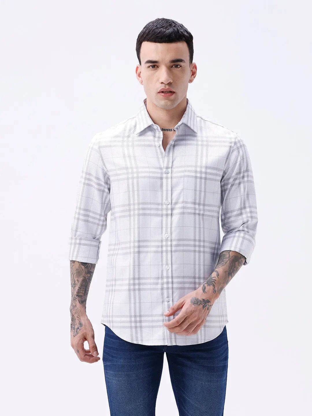 Light Grey Twill Checks ShirtUnited By Hope