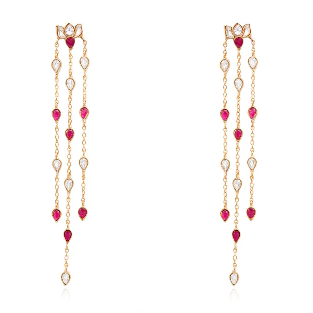 Long Silver 92.5 Kundan Lotus Danglers