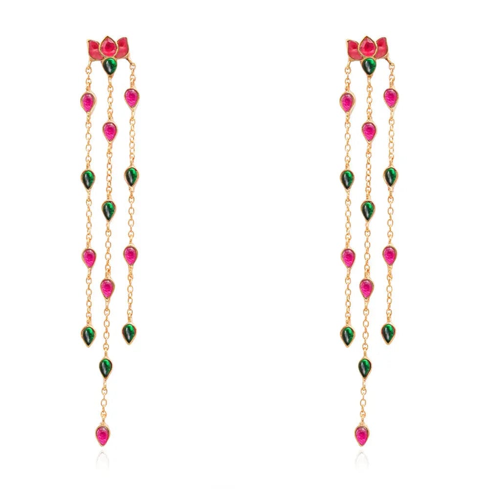 Long Silver 92.5 Kundan Lotus Danglers