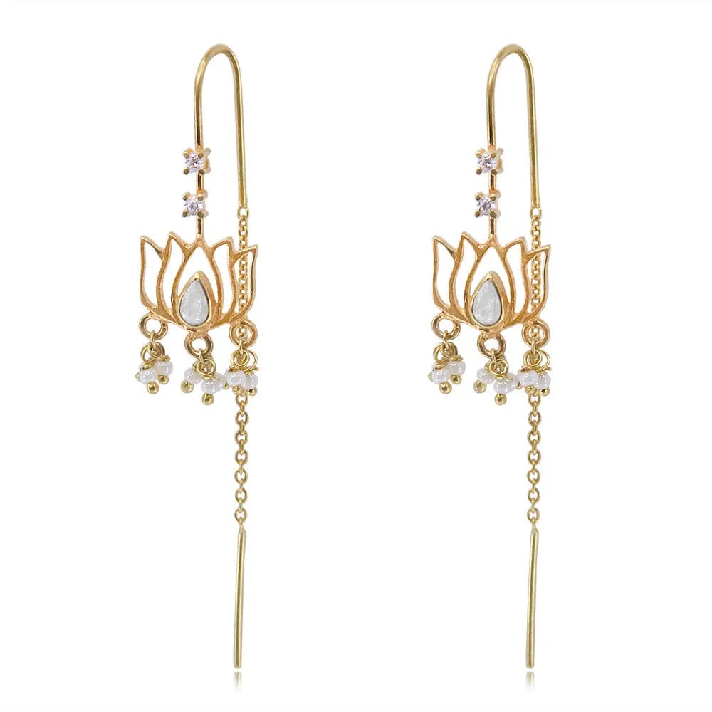 92.5 Sterling Silver Lotus Drop Sui Dhaga Earrings