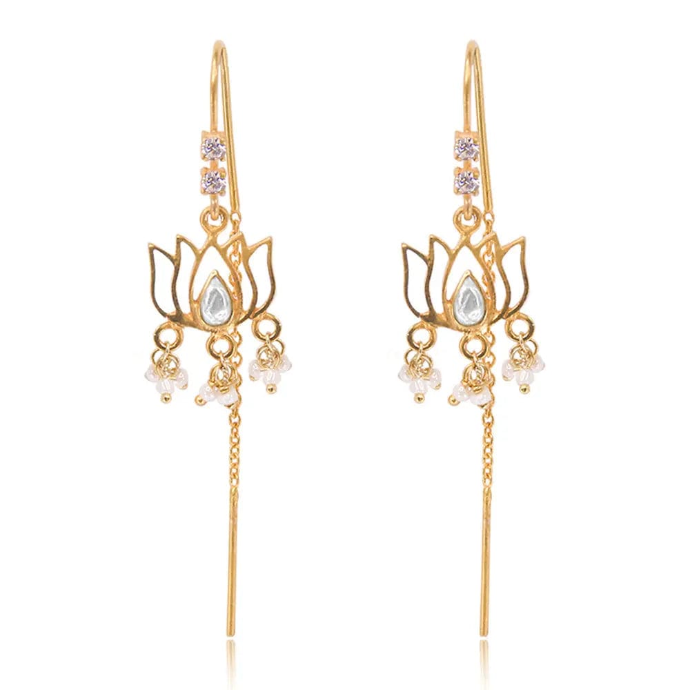 92.5 Sterling Silver Lotus Drop Sui Dhaga Earrings