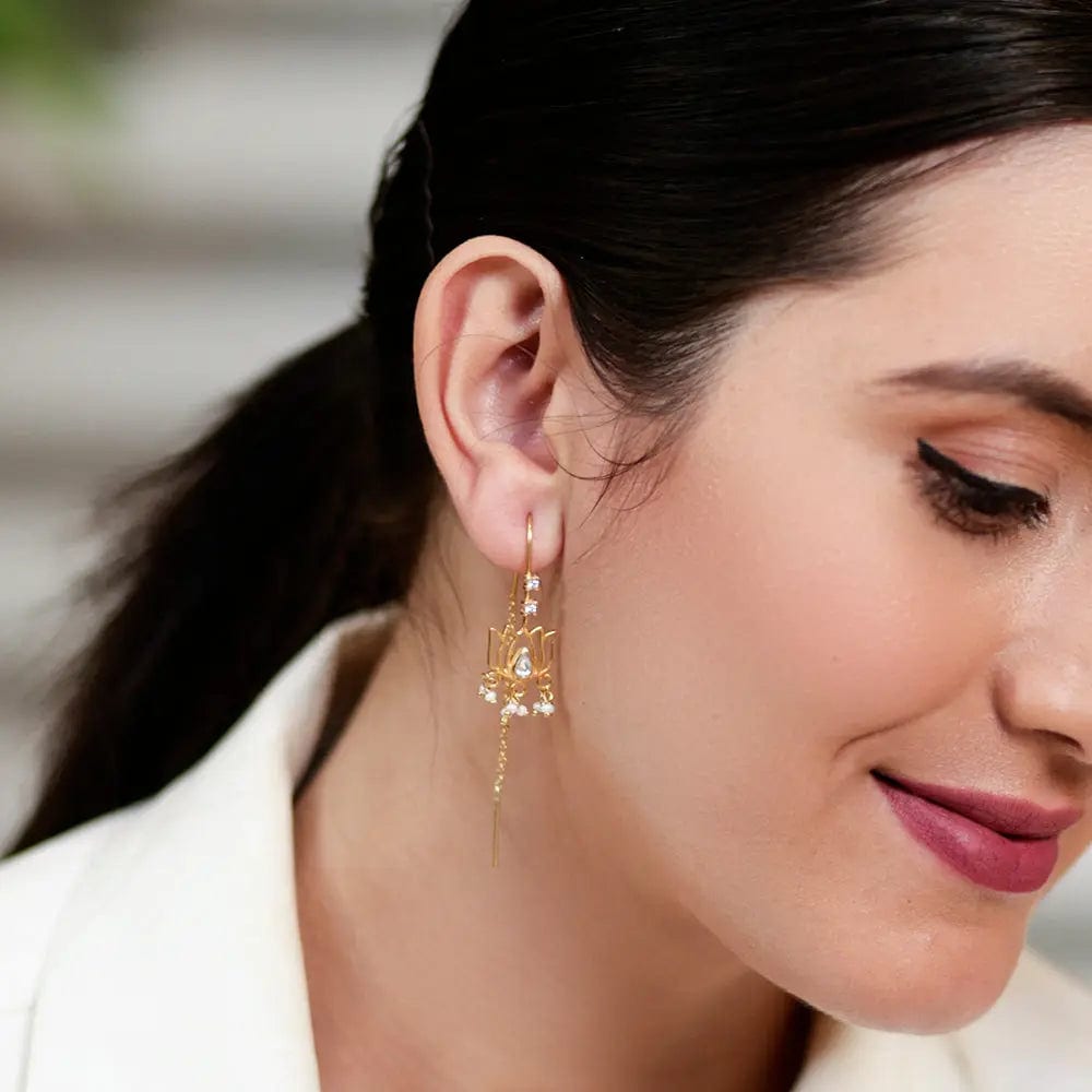 92.5 Sterling Silver Lotus Drop Sui Dhaga Earrings