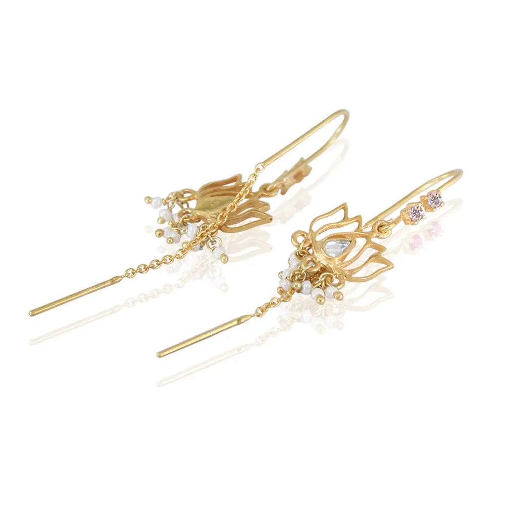 92.5 Sterling Silver Lotus Drop Sui Dhaga Earrings