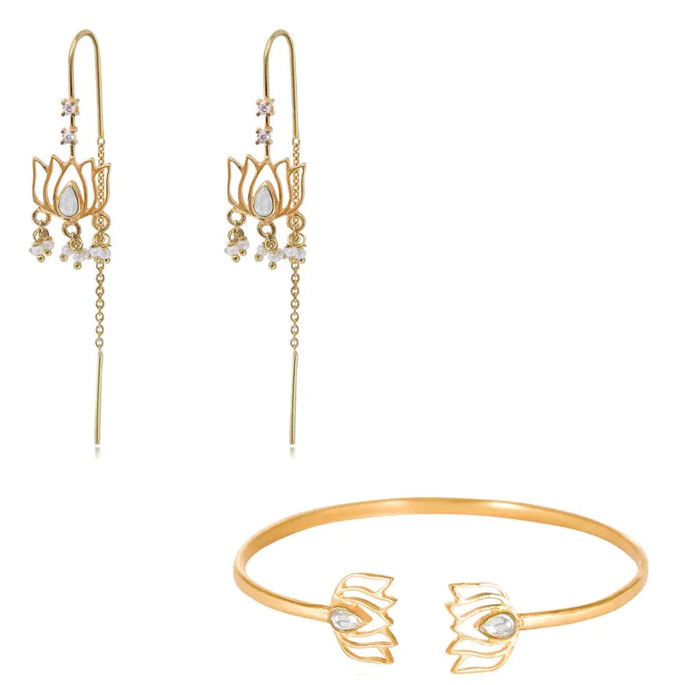 92.5 Sterling Silver Lotus Drop Sui Dhaga Earrings