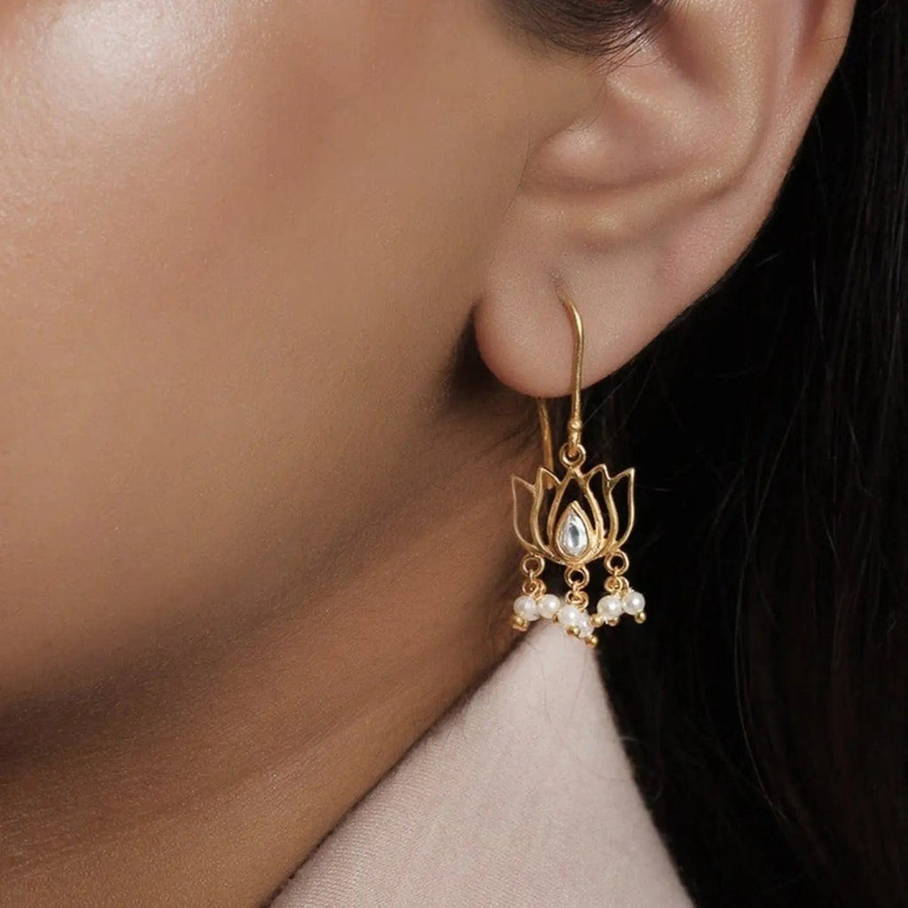 925 Sterling Silver Lotus Gold Plated Earrings