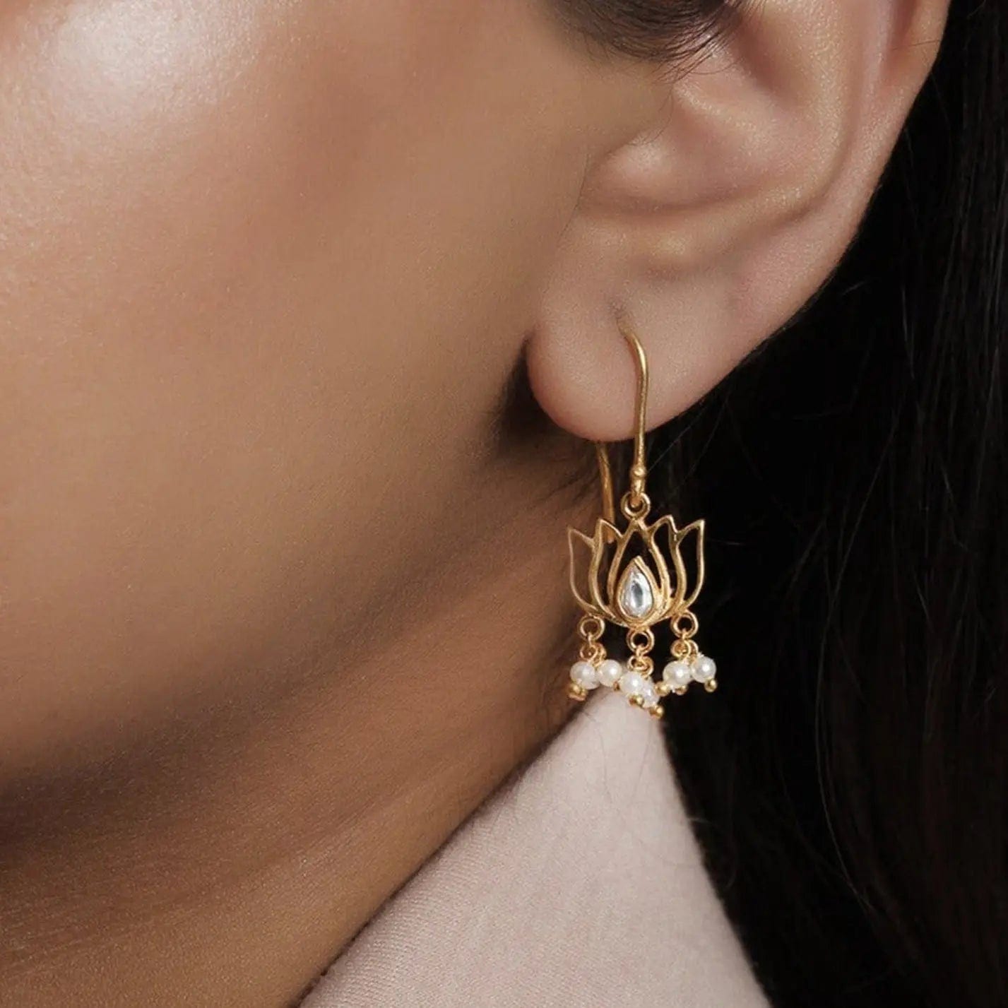925 Sterling Silver Lotus Gold Plated Earrings