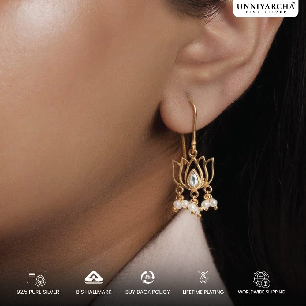 925 Sterling Silver Lotus Gold Plated Earrings