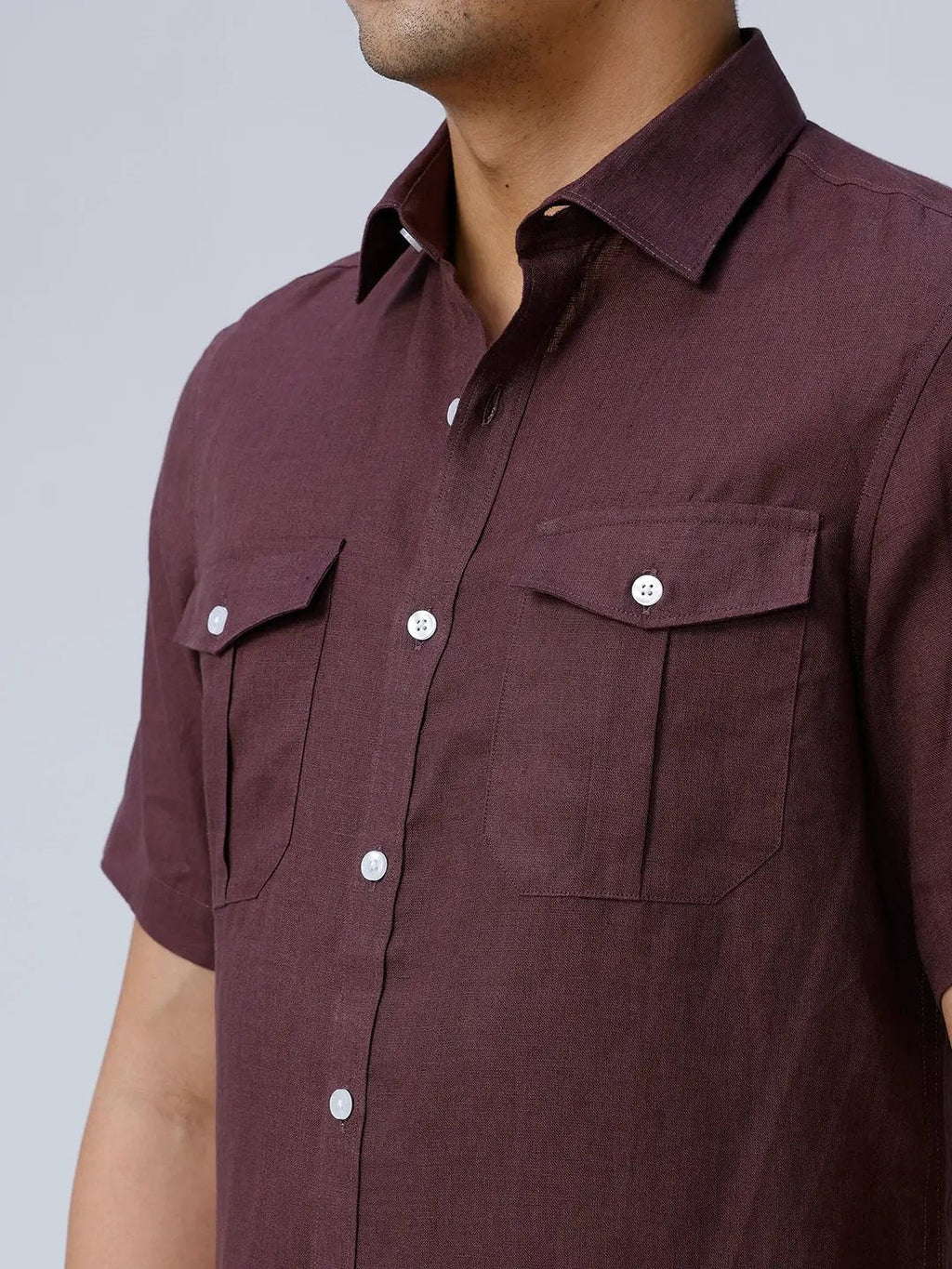 Maroon Double Pocket Short Sleeve Linen ShirtUnited By Hope