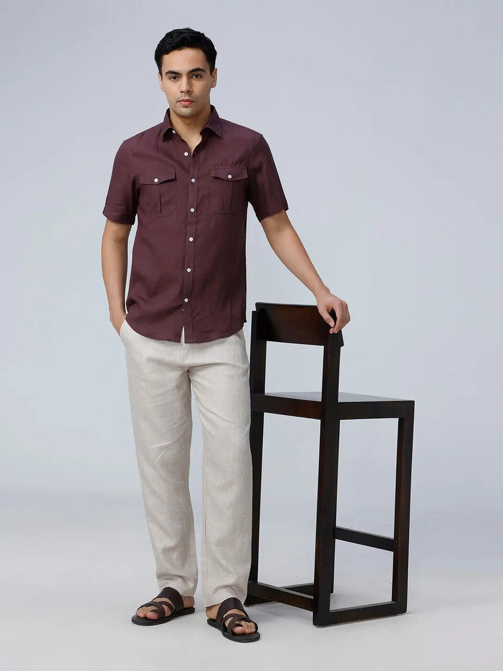 Maroon Double Pocket Short Sleeve Linen ShirtUnited By Hope