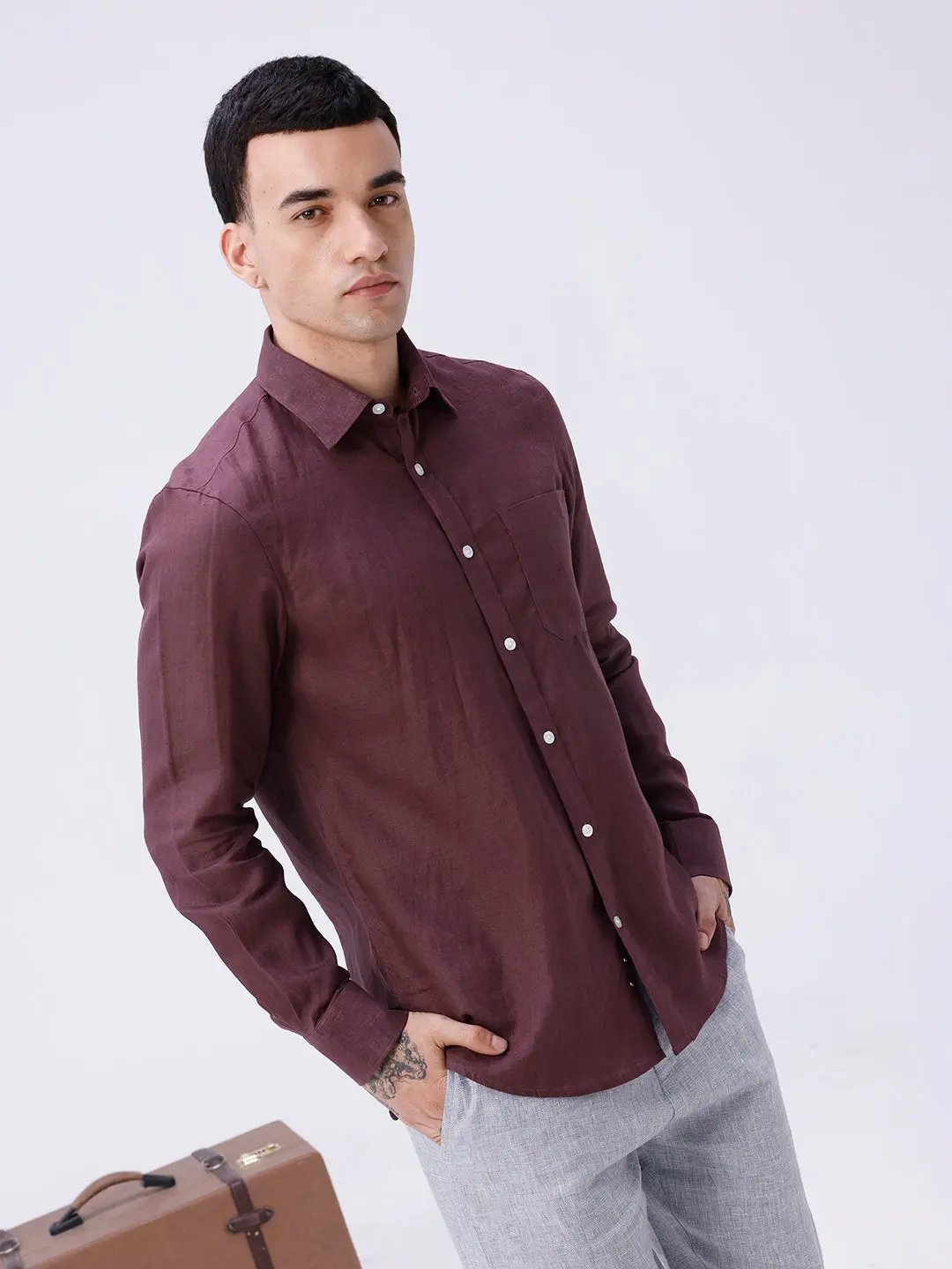 Maroon Full Sleeve Linen ShirtUnited By Hope