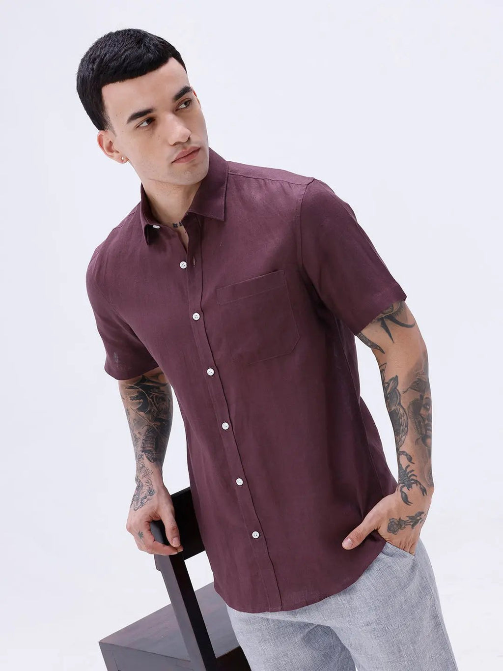 Maroon Short Sleeve Linen ShirtUnited By Hope