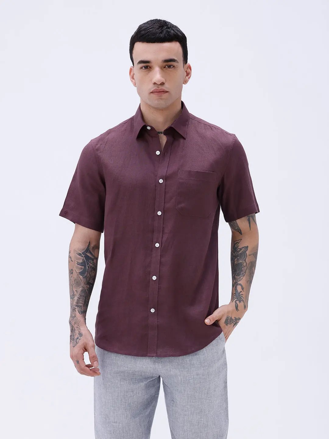 Maroon Short Sleeve Linen ShirtUnited By Hope