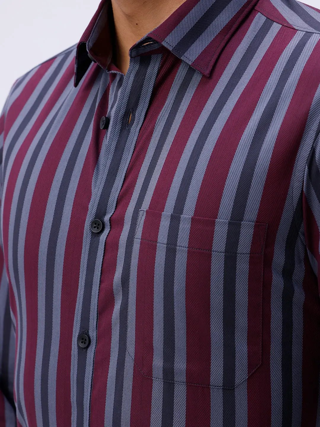 Maroon and Grey Stripes Dobby ShirtUnited By Hope