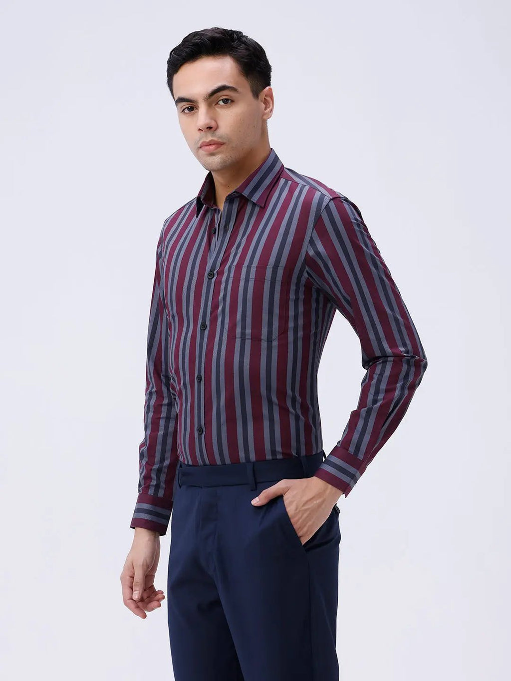 Maroon and Grey Stripes Dobby ShirtUnited By Hope