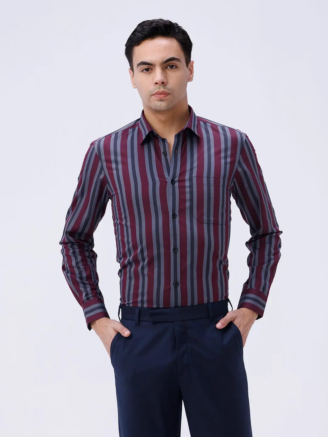 Maroon and Grey Stripes Dobby ShirtUnited By Hope