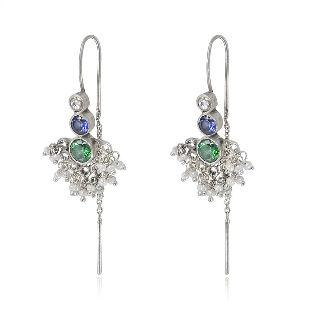 92.5 Sterling Silver Multicolor Sui Dhaga Earrings