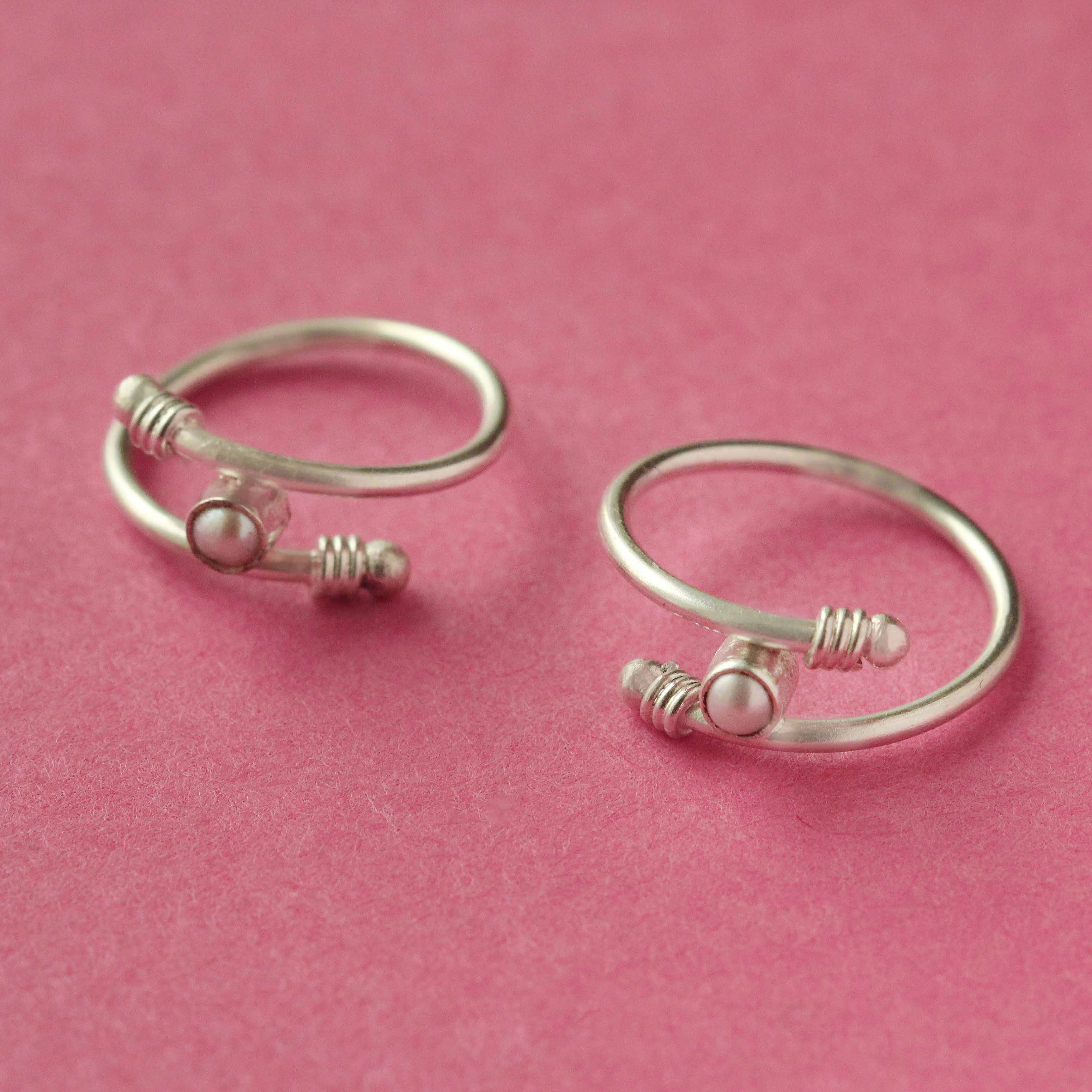 Pearl Adjustable Sterling 92.5 Sterling Silver Toe Ring (Pair)