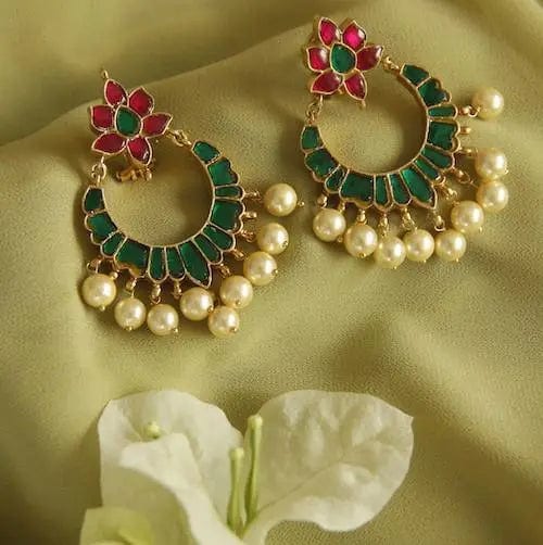 Pink And Green Kundan Chandbali