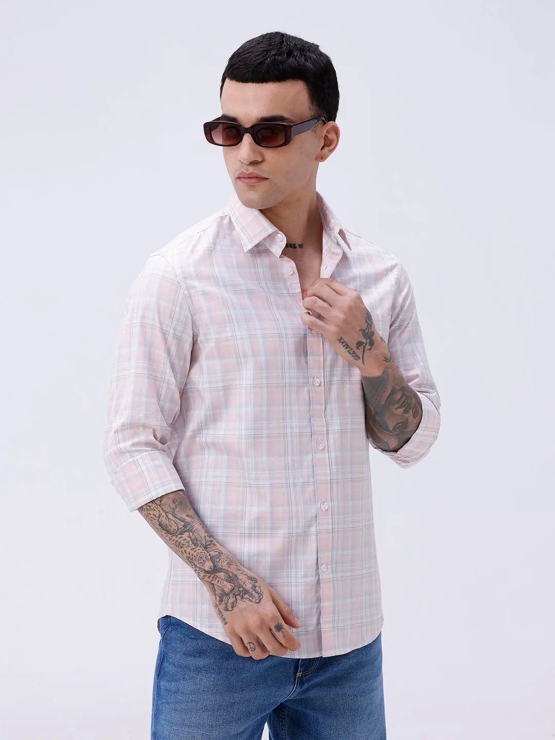 Pink and Grey Checks Cotton Tencel ShirtUnited By Hope