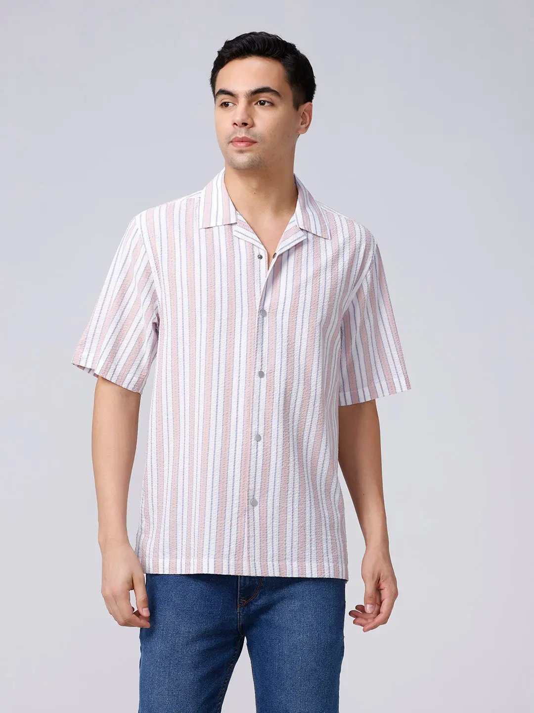 Pink and White Stripes Waffle Dobby ShirtUnited By Hope