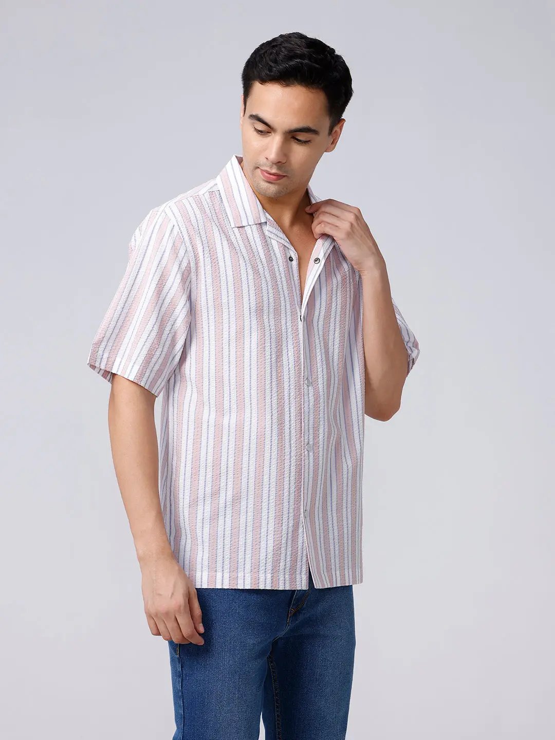 Pink and White Stripes Waffle Dobby ShirtUnited By Hope