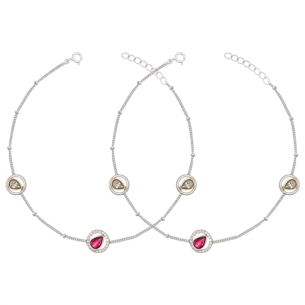 Pure Silver Oxidised Red Anklet