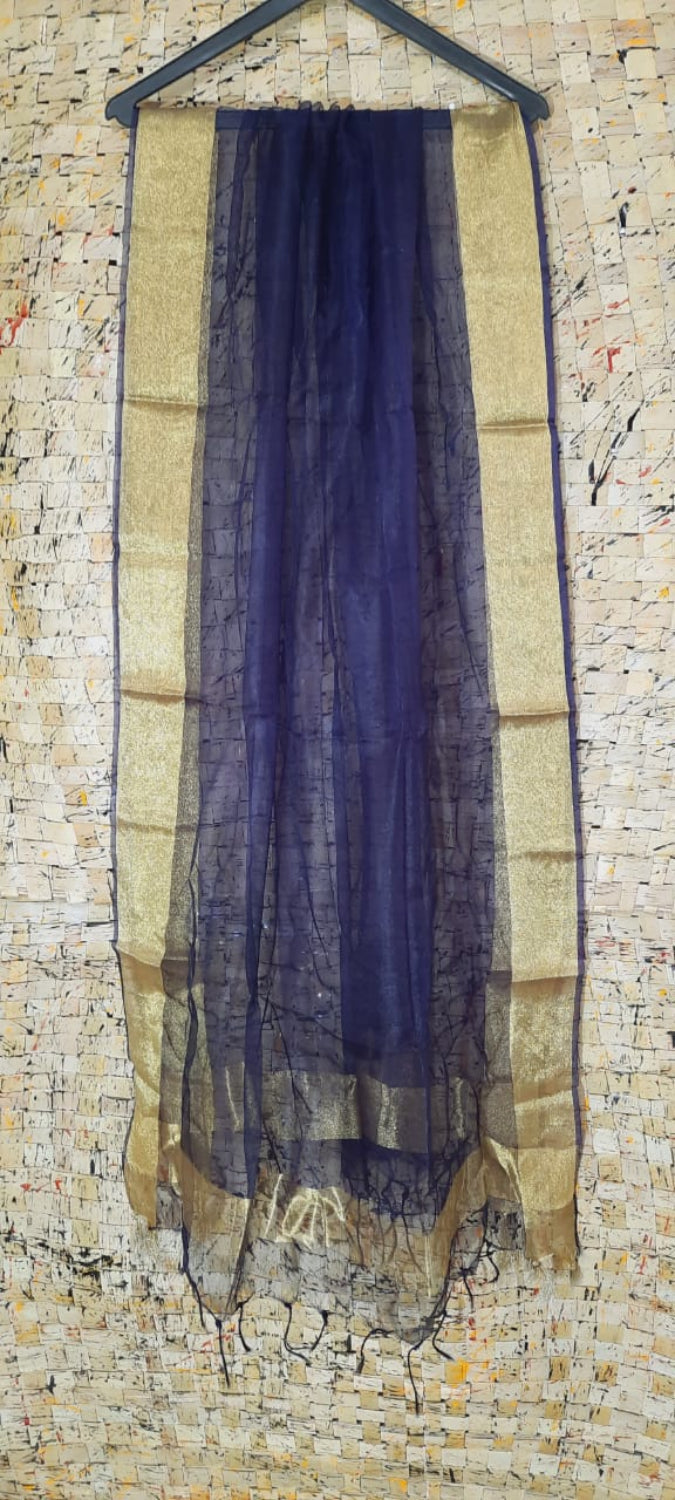 Organza Dupatta – Blue – Hand Dyed with Subtle Motifs – Indiehaat  