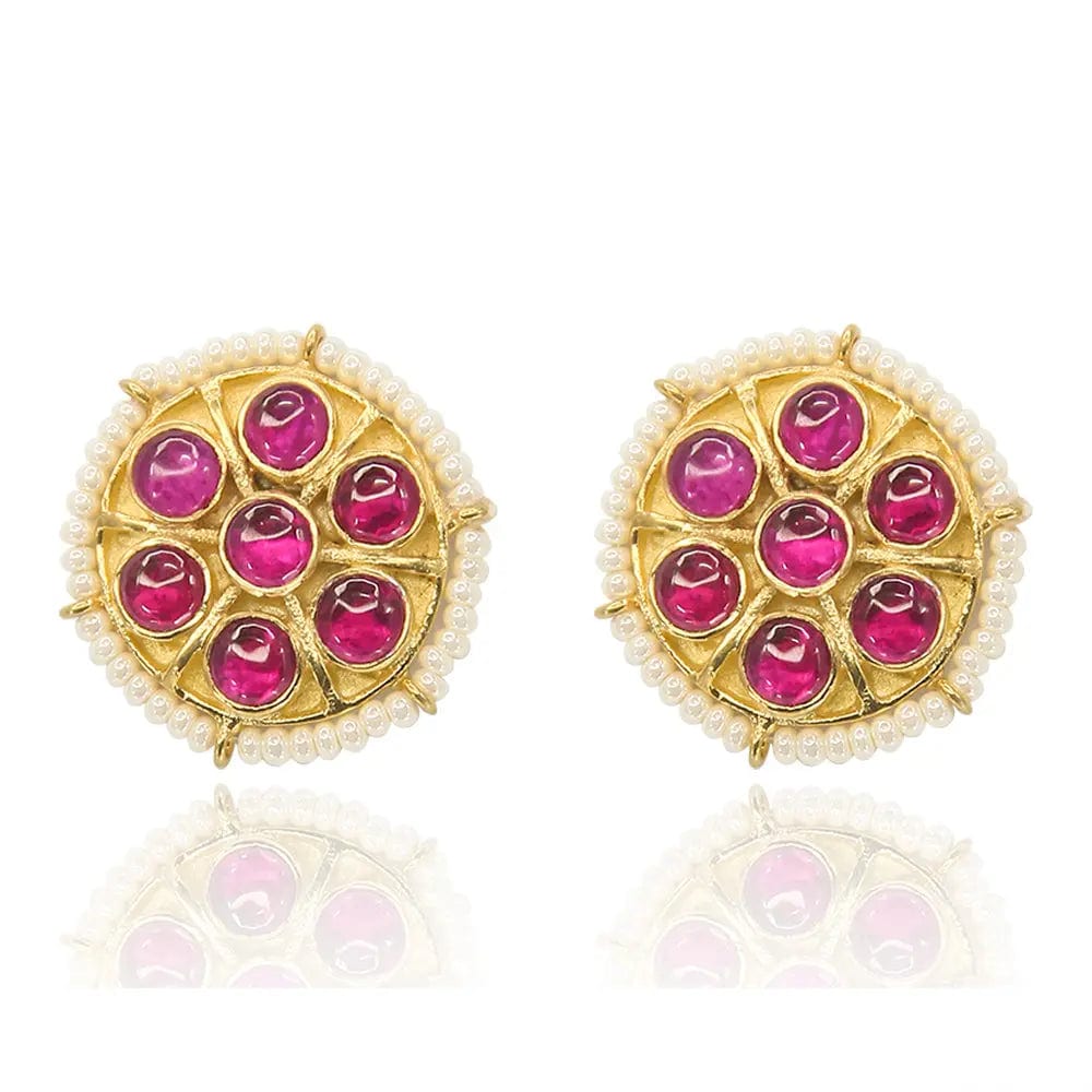 Red Kundan Majestic Silver Studs