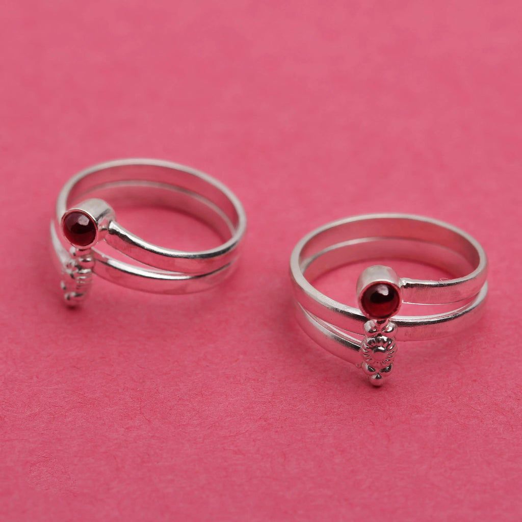 Red Silver Toe Ring