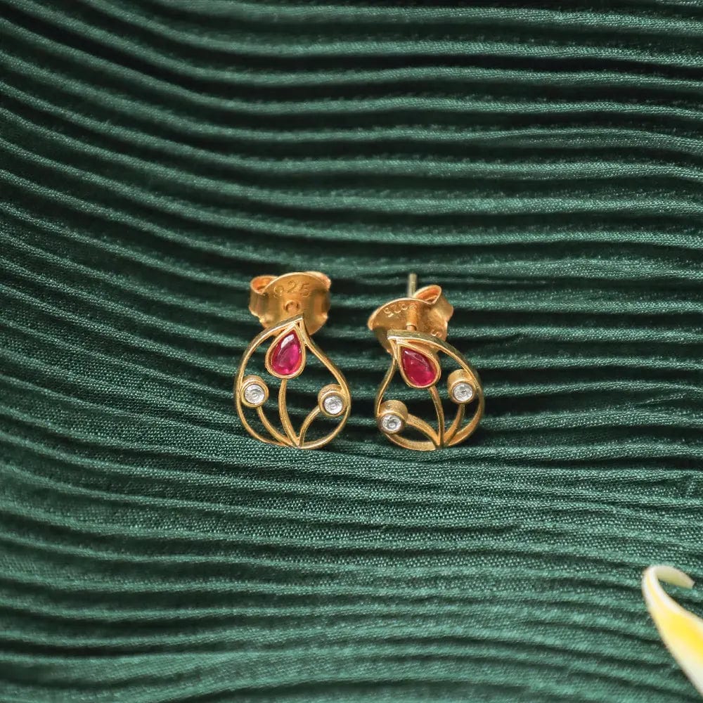 Red & White Silver 92.5 Aam Ras Stud Earring