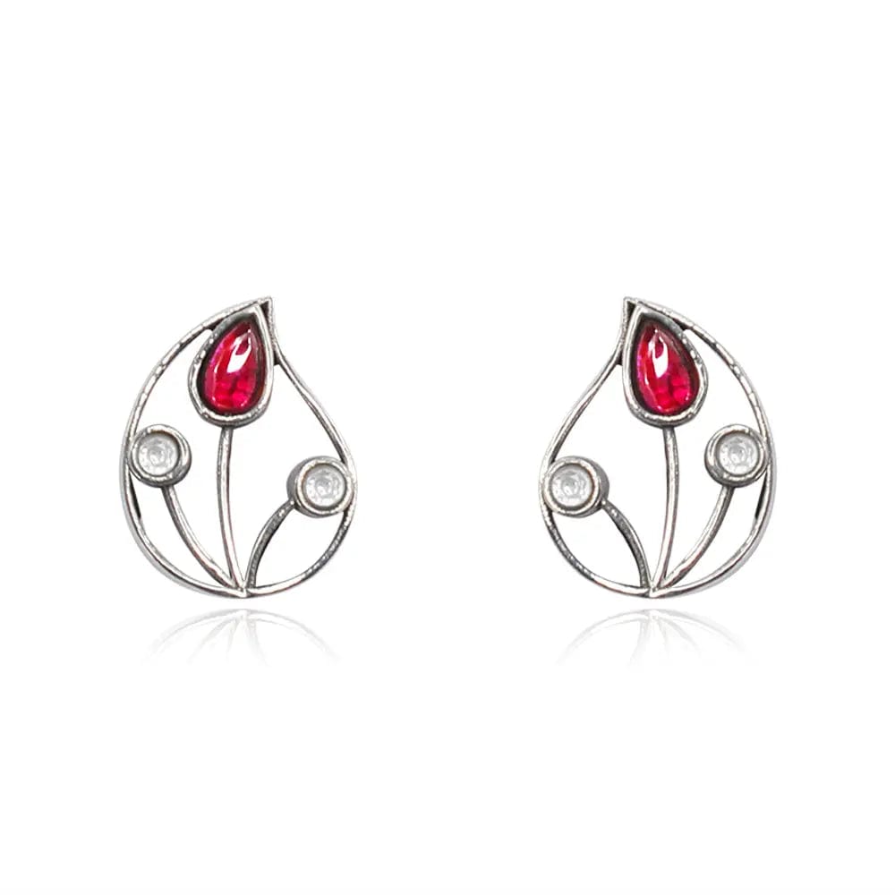Red & White Silver 92.5 Aam Ras Stud Earring