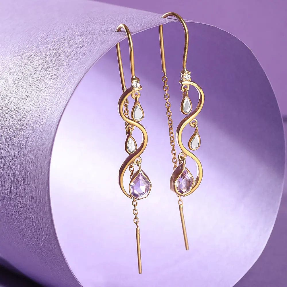 92.5 Sterling Silver Sui Dhaga Earing With Amethyst And Polki Drops