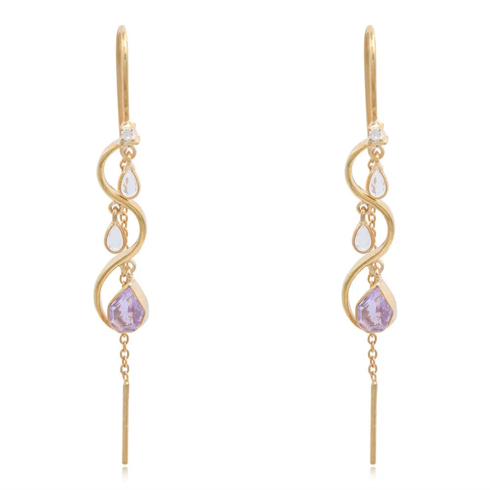 92.5 Sterling Silver Sui Dhaga Earing With Amethyst And Polki Drops
