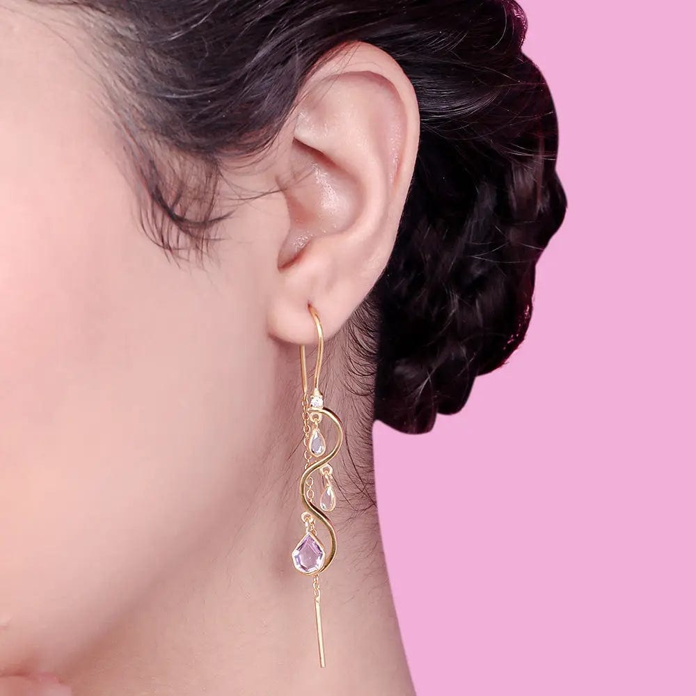 92.5 Sterling Silver Sui Dhaga Earing With Amethyst And Polki Drops