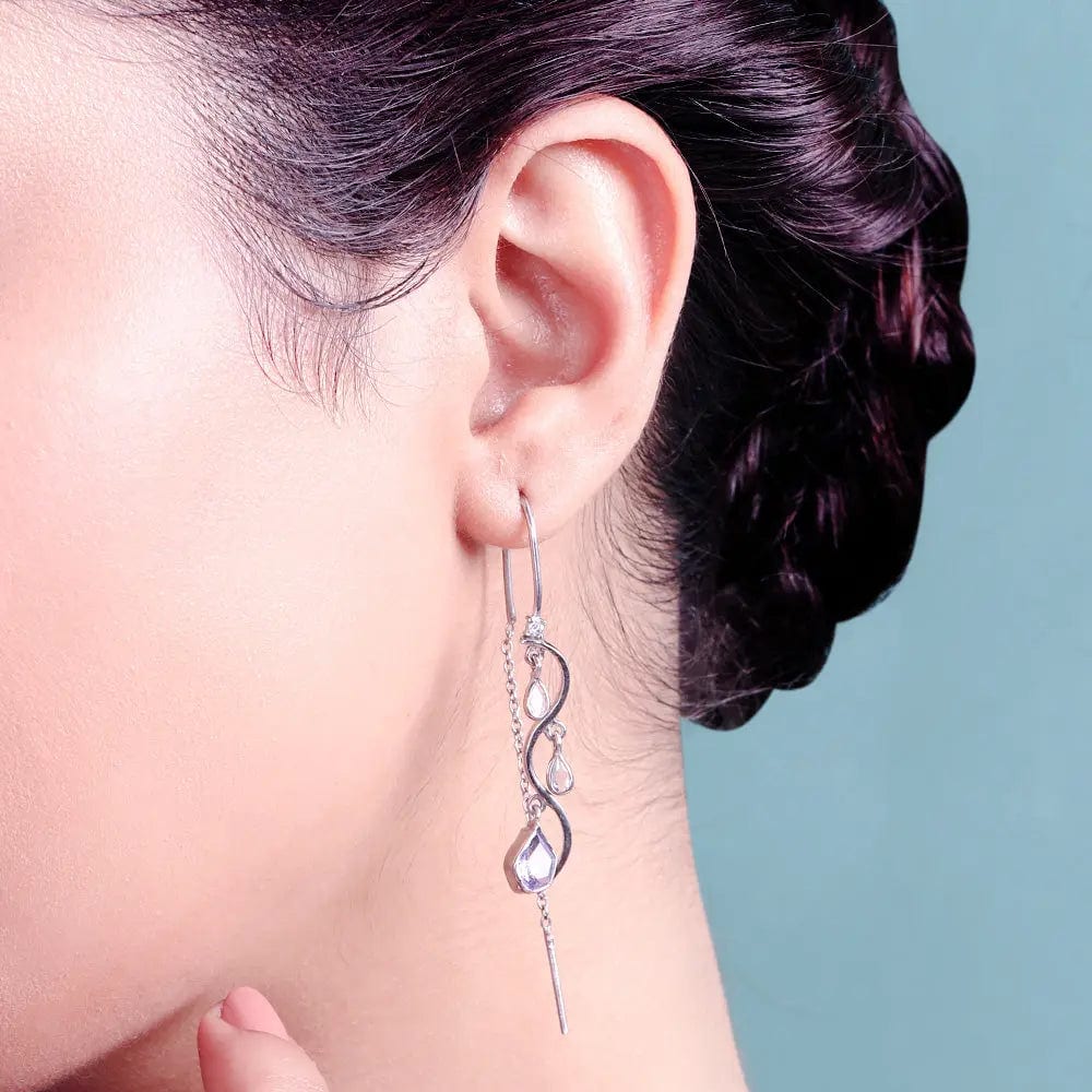 92.5 Sterling Silver Sui Dhaga Earing With Amethyst And Polki Drops
