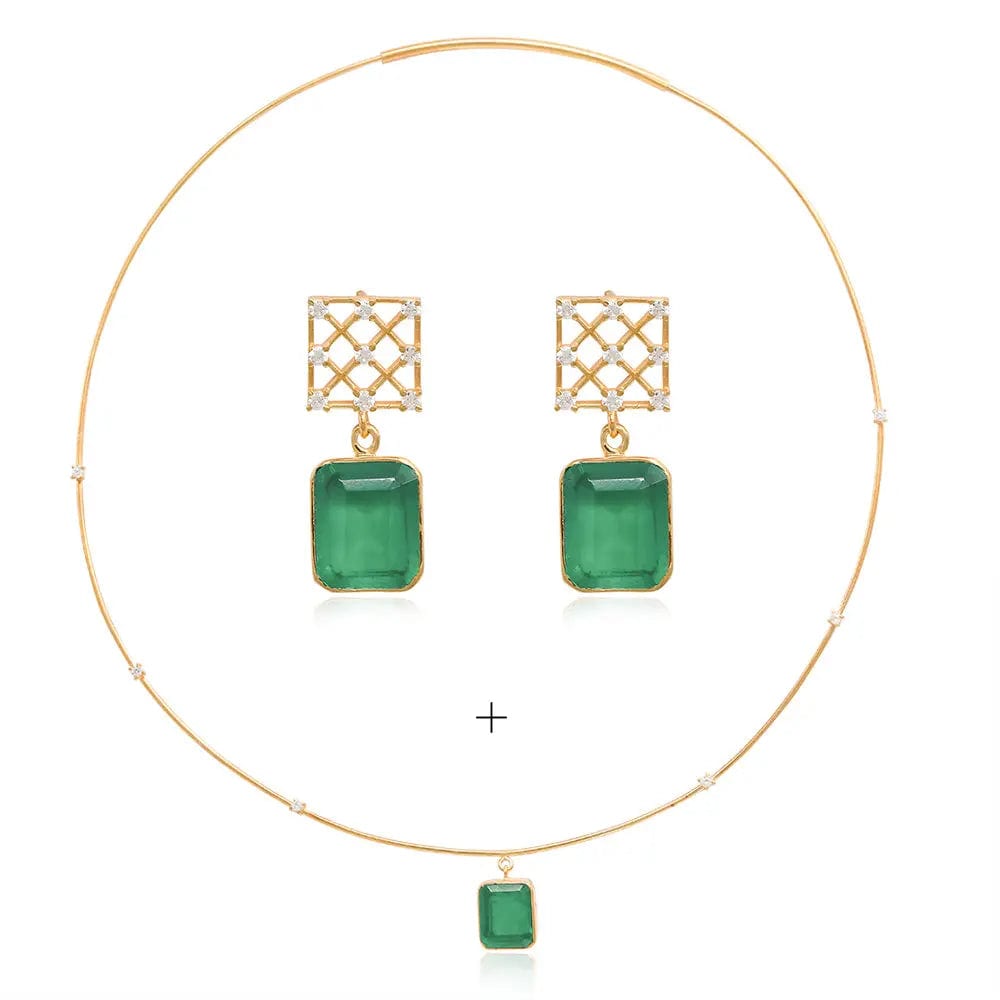 SILVER 92.5 ZIRCON STUD EARRING With Green Onyx