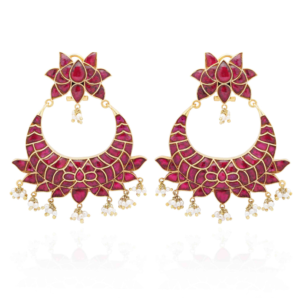 SILVER GOLD PLATED CHAND BALI EARRING