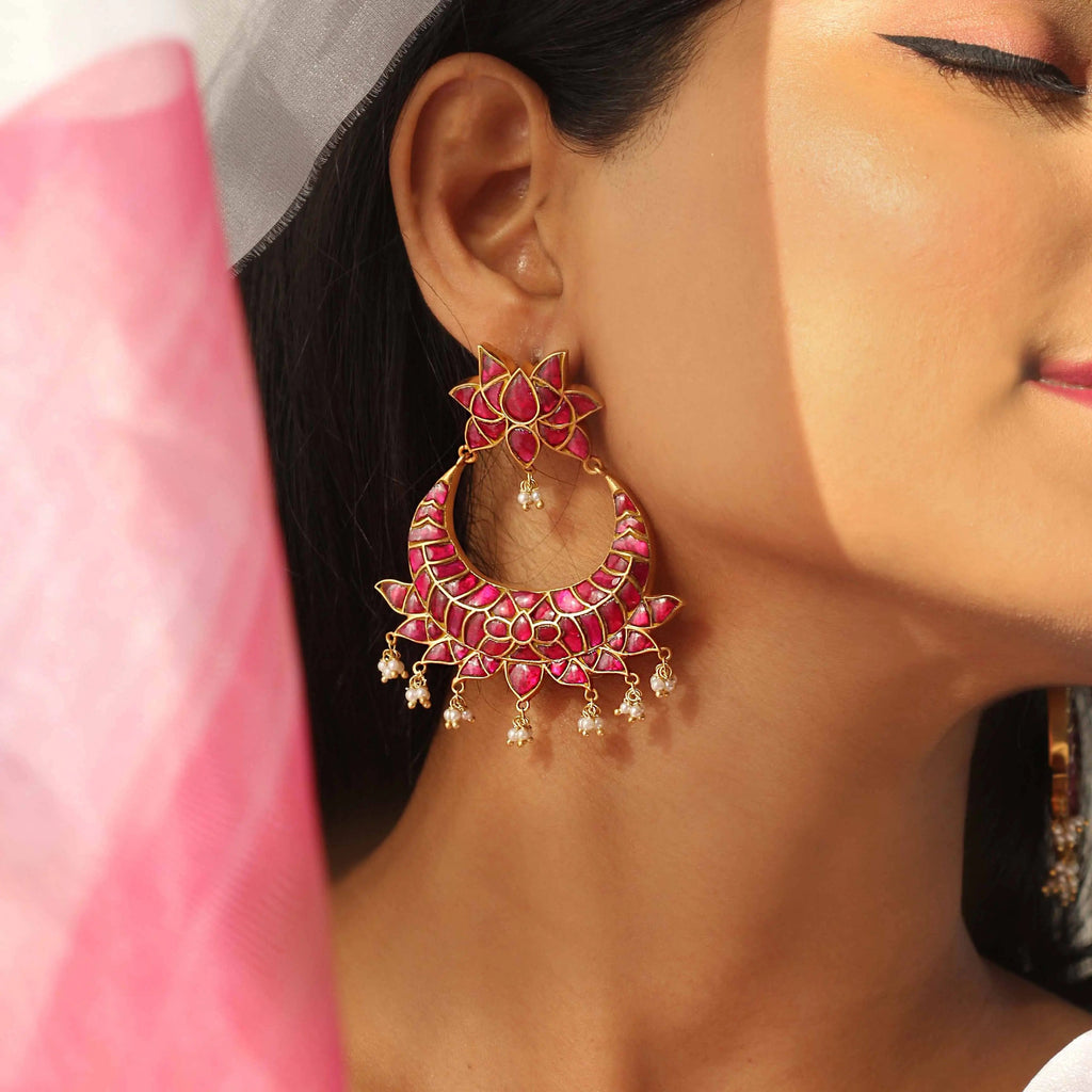 SILVER GOLD PLATED CHAND BALI EARRING