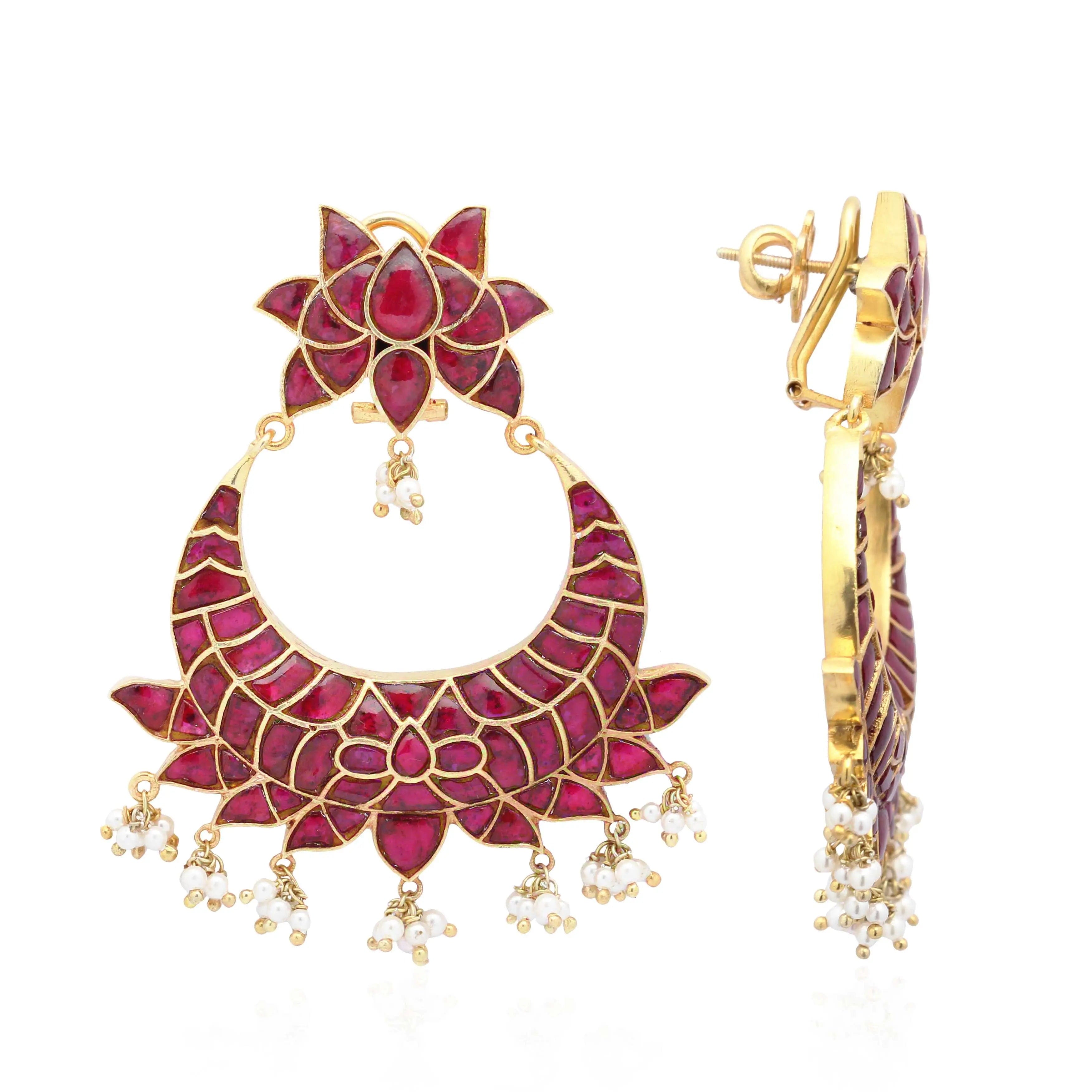 SILVER GOLD PLATED CHAND BALI EARRING