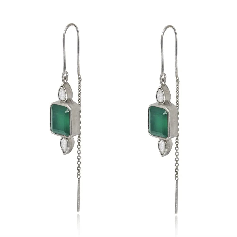 SILVER GREEN SUI DHAGA EARRING