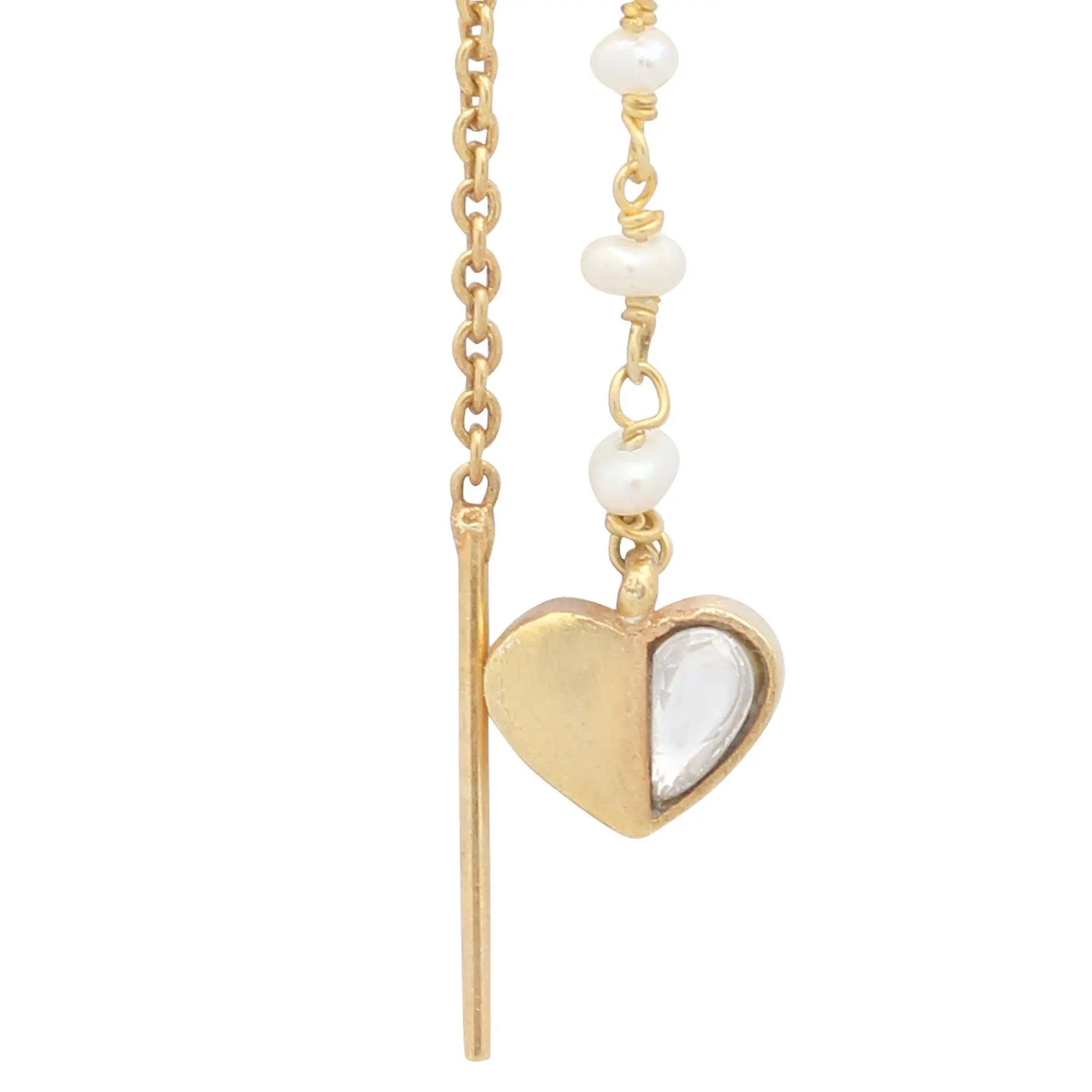 Silver Heart With Half Stone Chain Earring
