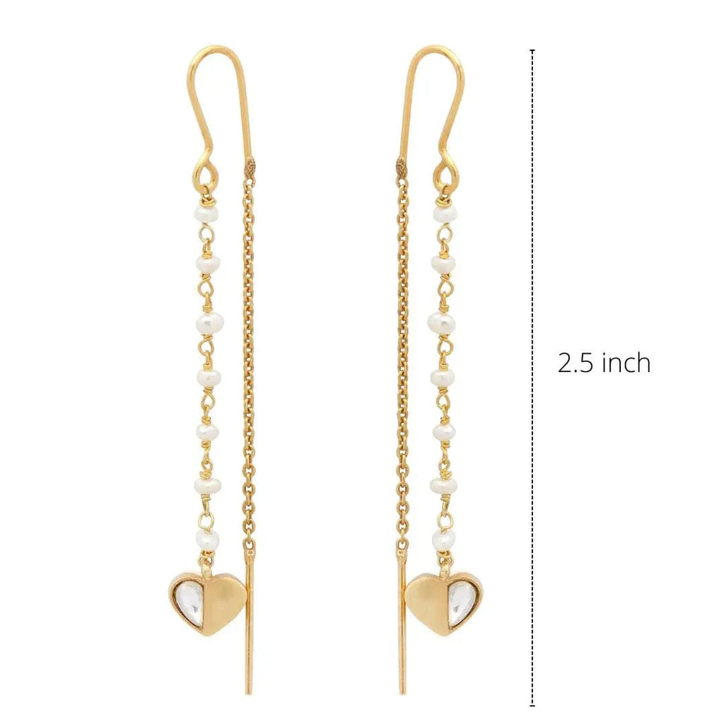 Silver Heart With Half Stone Chain Earring