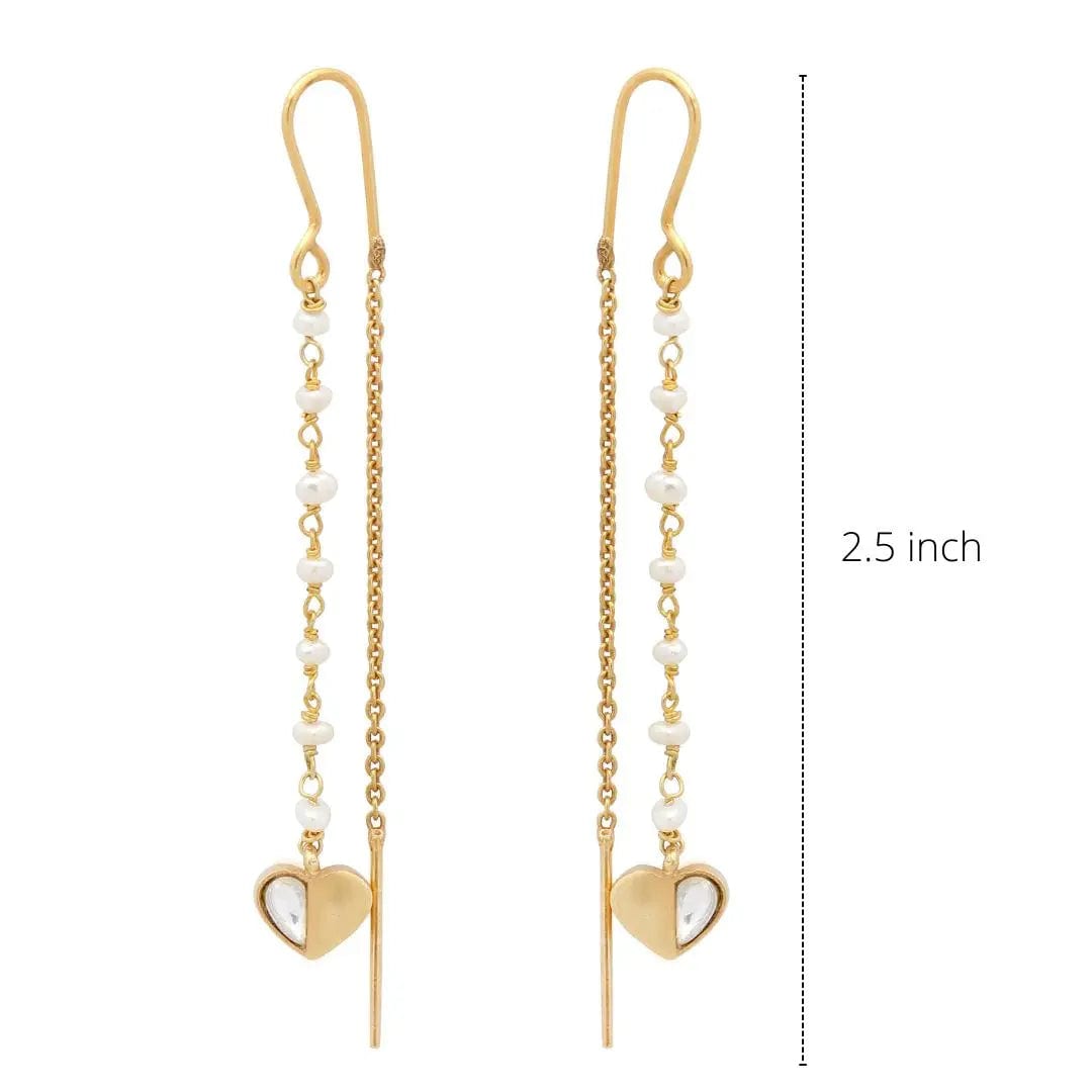 Silver Heart With Half Stone Chain Earring