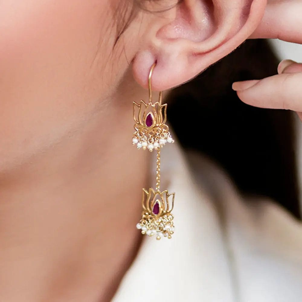 925 Sterling Silver Lotus Sui Dhaga Earring