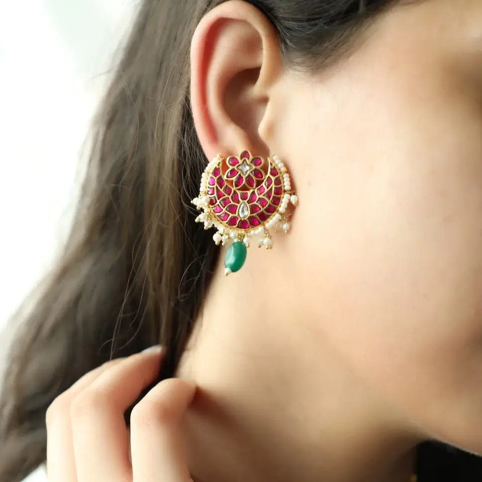 SILVER MAROON AND GREEN KUNDAN CHOKER NECKLACE