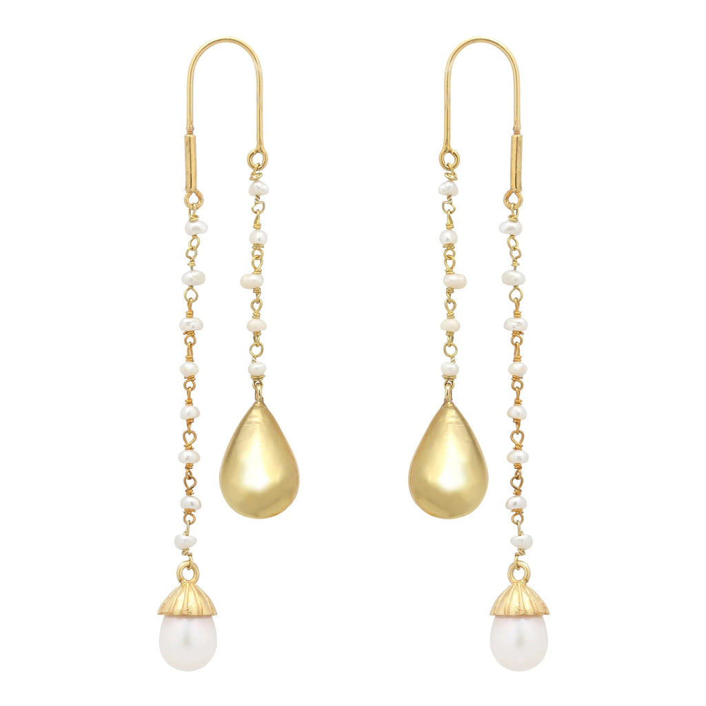 Silver Pearl and Gold Drop Earrings