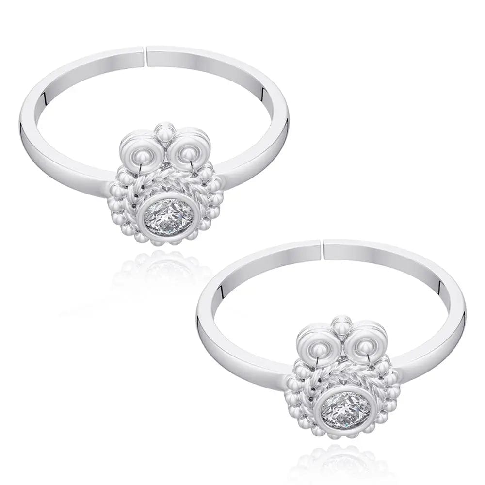 Silver Stoned Toe Ring (Pair)
