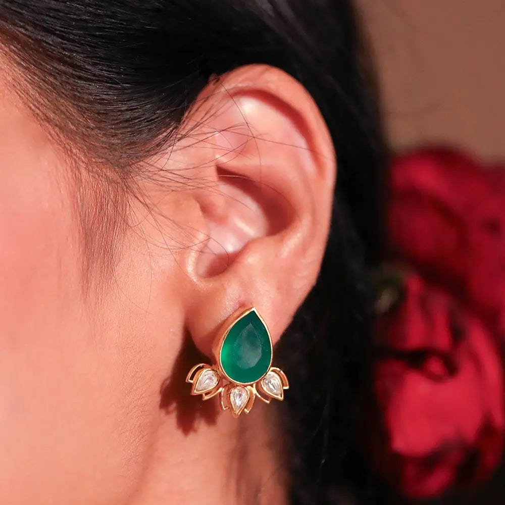 SITAYAN Silver Green Lotus Studs