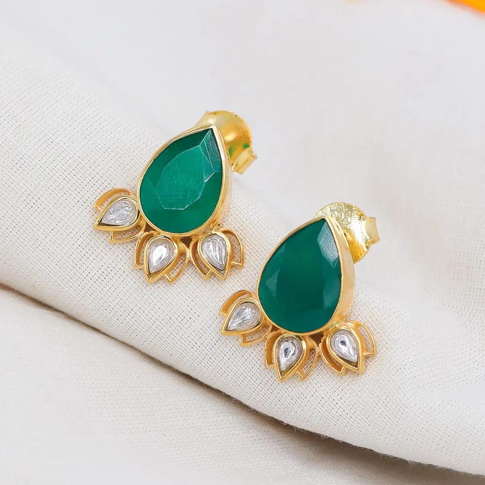 SITAYAN Silver Green Lotus Studs